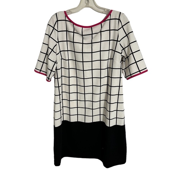 NEW DIRECTIONS Black White Pink MultiColored Windowpane Plaid Dress SZ 16 - Picture 1 of 7